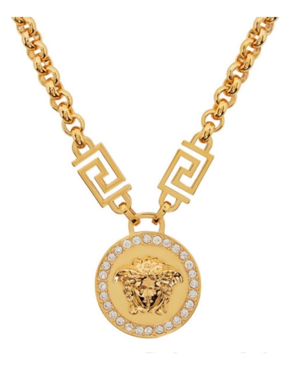 VERSACE Medusa logo crystal Greca necklace